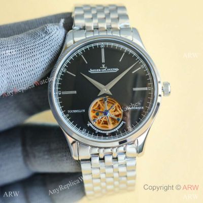 Copy Jaeger-LeCoultre Master Grande Tradition Tourbillon Watches Stainless Steel Black Dial